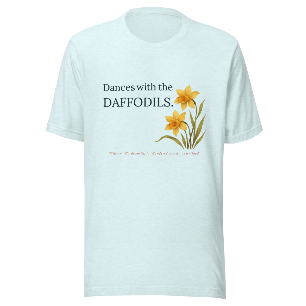 Dances with the daffodils. — Unisex Staple T-Shirt | Bella + Canvas 3001 · Heather Ice Blue